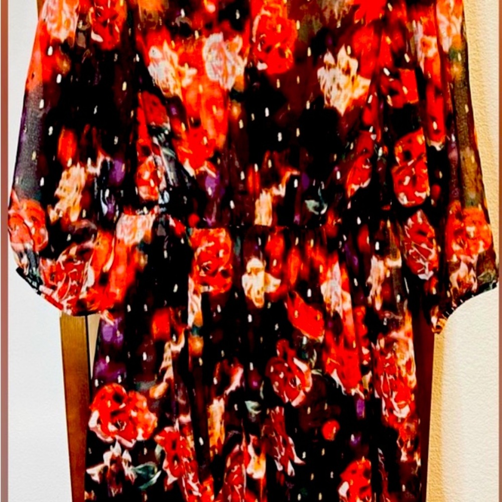 Torrid Smock Mock Neck Sheer Multicolor Midi Dress - Size Torrid 0 - Picture 2 of 4